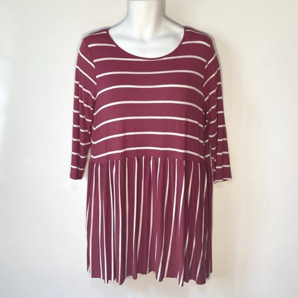 Zenana Premium SZ L Red & white stripe 3/4 sleeve dress or tunic - Picture 1 of 6